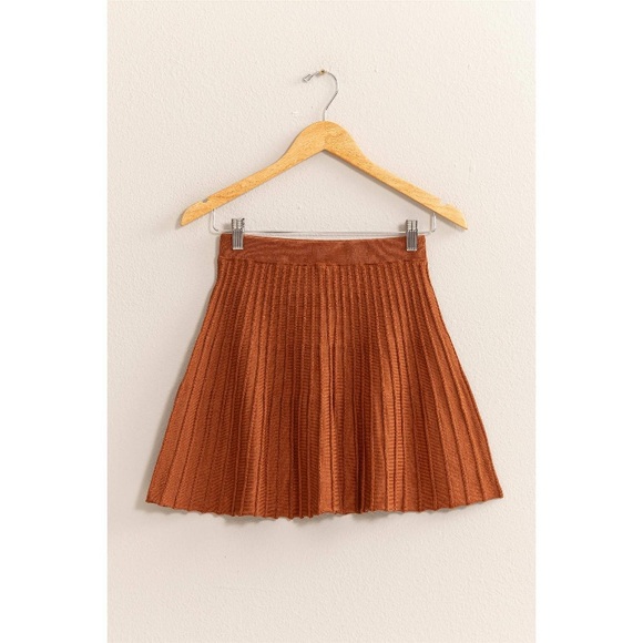 Hyfve Chocolate High Waist Knit Pleated Flare Mini Skirt - Picture 3 of 3